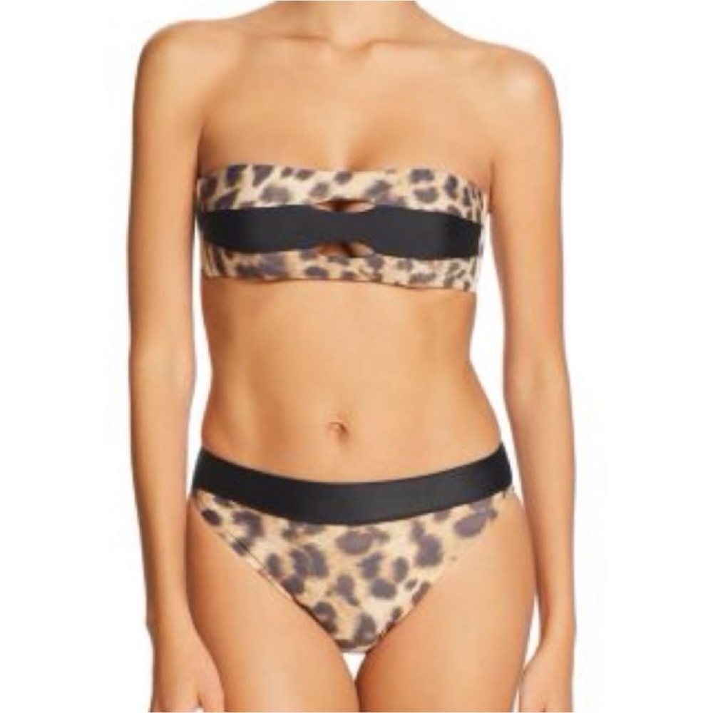PILYQ Leopard Print Bandeau Bikini Set